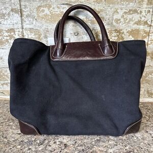 Levenger Fine Leather Tools Black Canvas Handle Pouch Carry All Shoulder bag